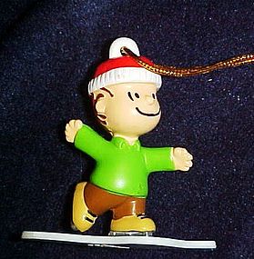 Peanut character Linus ice skating ornament pvc