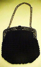 Ladies vintage  art deco black crochet purse