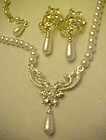 Dressy pearl and rhinestone necklace and earrings set