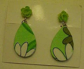 Mod lime green retro dangle earrings fabric covered