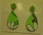 Mod lime green retro dangle earrings fabric covered