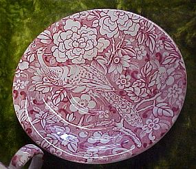 Old red chintz with peacock pattern lg cup & saucer