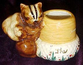 Handmade pottery chipmunk toothpick holder 1950