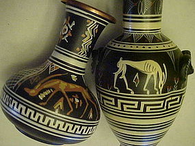 Vintage  hand painted copper vases from Greece