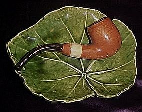 Vintage pipe on leaf dish Majolica?