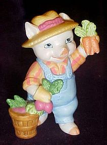 Cute bisque farmer pig figurine by BC Srilanka