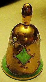 Bohemia Crystalex green & gold ornate bell Czech Rep.