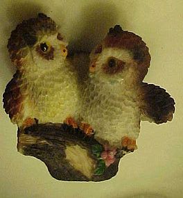 Two owls on a branch resin figurine