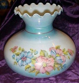 Beautiful hand painted blown glass shade blue & floral