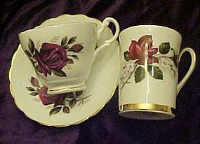 Vintage burgundy  rose England Bone China cups &saucer