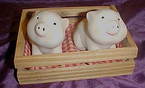 Pigs in a pen bisque porcelain salt  and pepper shakers