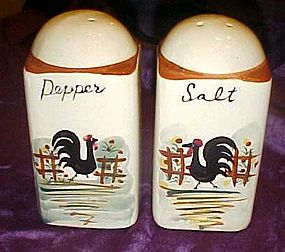 Old hand painted black rooster shakers