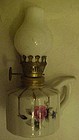 Miniature lamp with roses, milk glass shade
