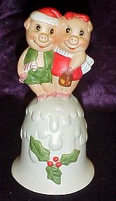 Holiday pigs porcelain Christmas bell