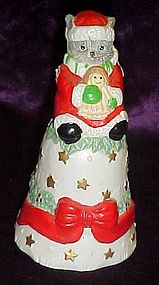 Porcelain kitty cat Santa Christmas bell