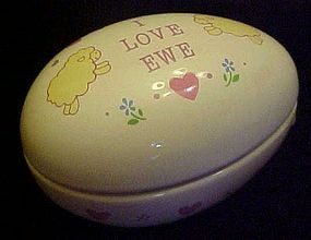 Russ porcelain egg shape box I LOVE EWE