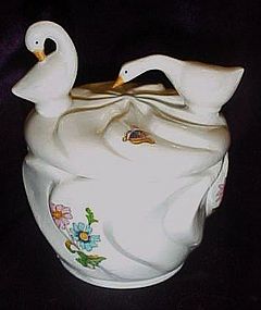 Bone china dresser jar, geese, butterflies, and flowers