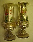 Pair of antique  hand painted Mercury glass vases
