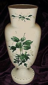 Hand painted green rose bristol glass vase