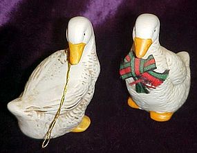 Two porcelain pair of geese bell ornaments