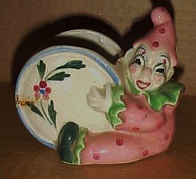 Old Japan pottery clown planter with drum