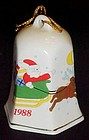 Porcelain bell ornament with Santa sleigh and reindeer