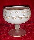 Elegant blown satin glass compote with floral swags