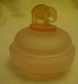 Greensburg pink satin glass powder jar Elephant finial