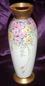 Hand painted porcelain bud vase pink and yellow roses