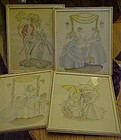 Set of four French Victorian ladies watercolor prints