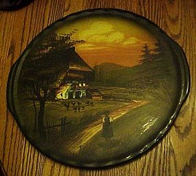 Old hand painted Germany farm scene cake plate