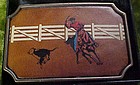 Vintage BTS Calf roper buckle brass and leather rodeo