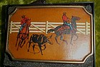 Vintage BTS brass and leather team roping rodeo buckle