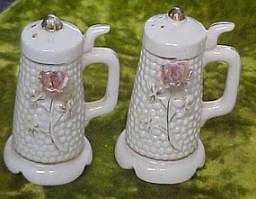 Vintage porcelain stein shakers with pink rose