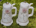 Vintage porcelain stein shakers with pink rose