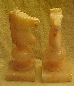 Italy pink marble bookends Horse heads or chess Knights