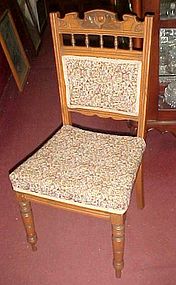 Four antique oak carved  dining chairs chintz tapestry