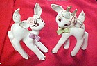 Pair of vintage frisky deer  with  applied pink roses