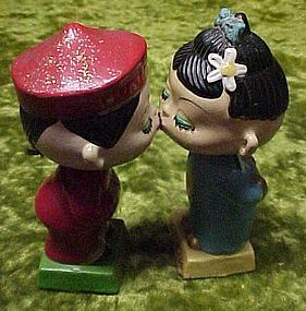 Vintage Asian kissing bobble head Nodder Bank set