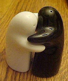 Black and white ghost hugger salt and pepper shakers