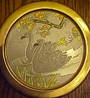 Art of Chokin porcelain engraved vanity box with swans
