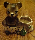 Vintage pottery  bear by stump planter polka dot pants