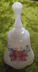 Fenton opalescent pearl heart and roses bell