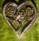 Lovely heart pin with butterfly and pink rhinestones