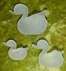 Set of miniature hand blown frosted  satin glass ducks