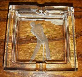 Gorgeous intaglio crystal IRICE ashtray with Golfer