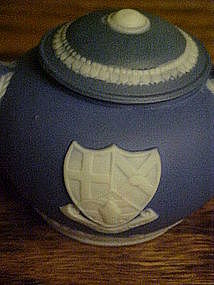 Blue white Jasperware teapot  Felix Towe coat of arms