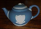 Blue white Jasperware teapot  Felix Towe coat of arms