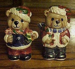 Adorable ceramic lustre finish Santa bear shakers