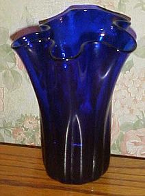 Vintage hand blown cobalt blue handkerchief vase